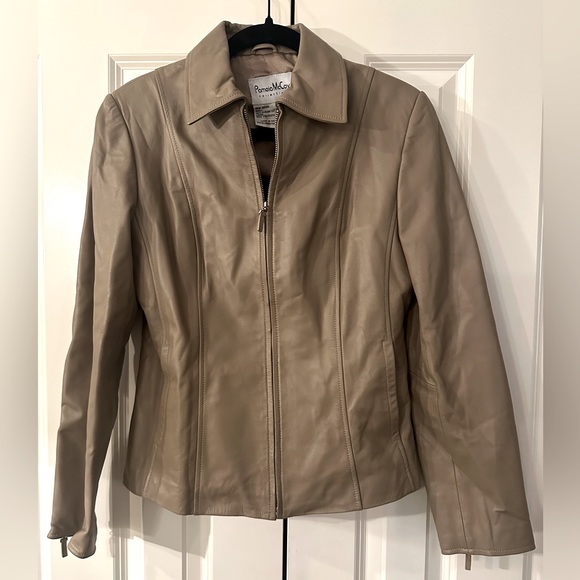 Pamela McCoy, Collared Leather Jacket, Tan, Size XS - Picture 1 of 4